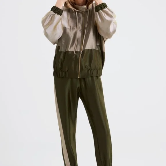 ZARA | Jewel Tone Color Block Satin Sheen Zip Up Hooded Coat Bomber Jacket - Picture 16 of 16
